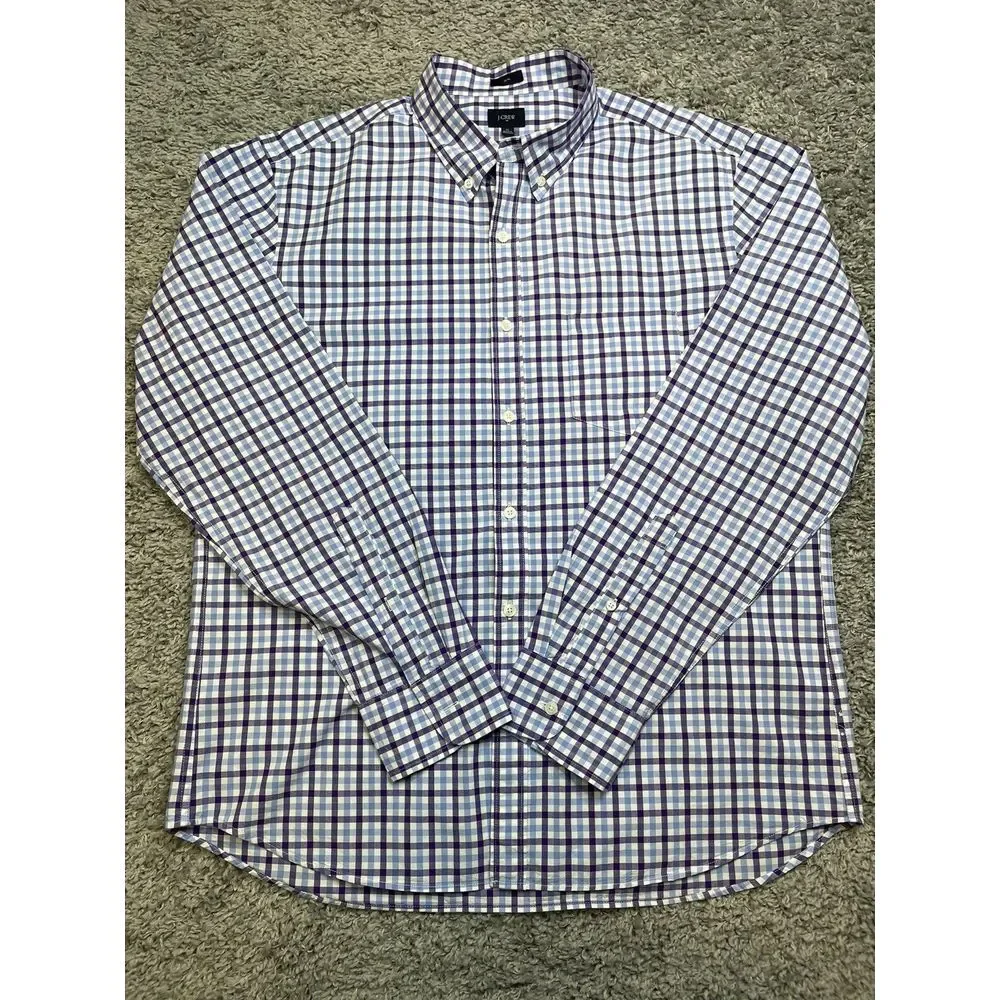 J.Crew Men Purple‎ Blue Checked L/S Slim Button Down 100% Cotton Shirt size XL